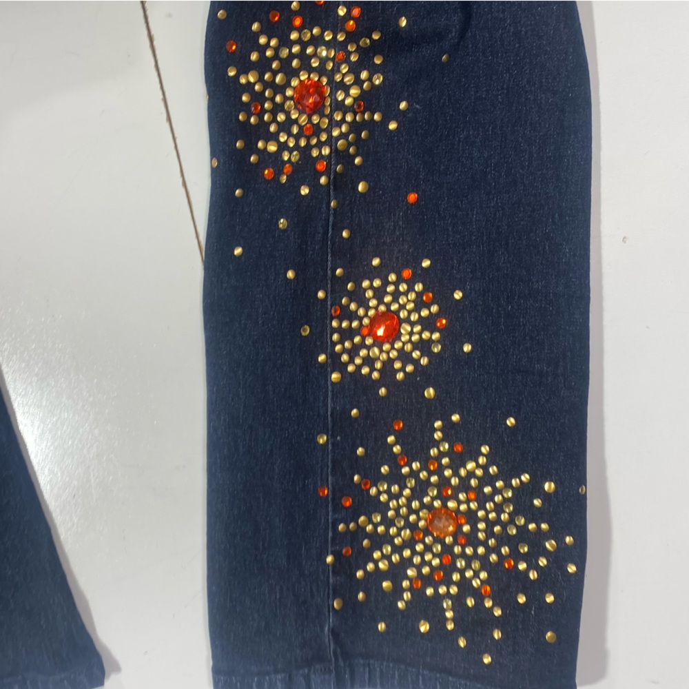 DG2 By Diane Gilman Vintage Y2K Retro High Rise Flare Bling Stud Jeweled Jean 14 - Picture 9 of 14